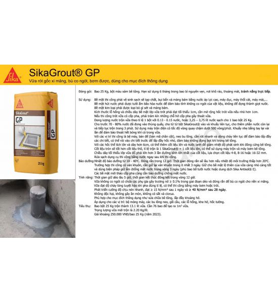 SikaGrout GP 25Kg - VỮA RÓT GỐC XI MĂNG, BÙ CO NGÓT